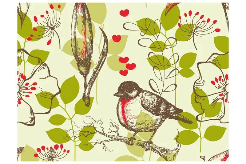 Valokuvatapetti Linnut ja Liljat Vintage Kuvio 300x231, Artgeist sp. z o. o.
