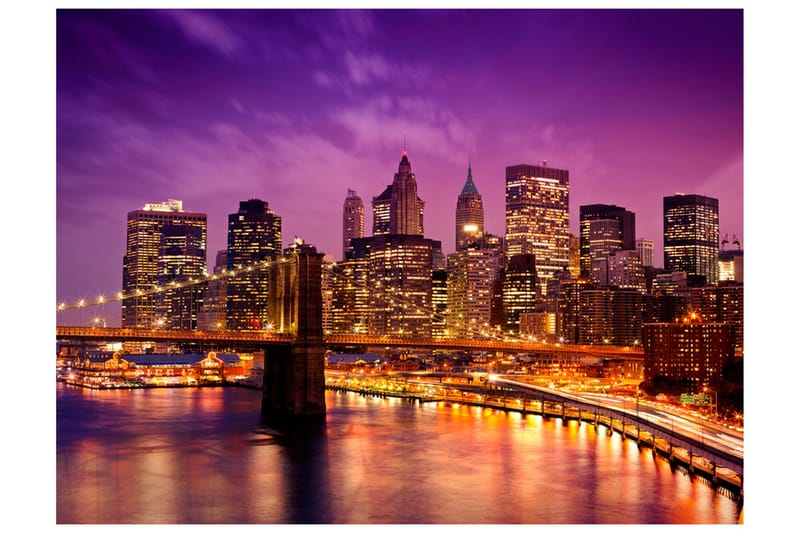Valokuvatapetti Manhattan ja Brooklyn Bridge Yöllä 250x193, Artgeist sp. z o. o.
