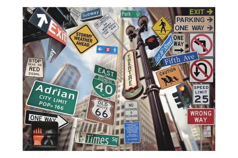 Valokuvatapetti NYC-merkki värillisellä taustalla 350x270 - Artgeist sp. z o. o. - Sisustustuotteet - Seinäkoristeet - Tapetit - Valokuvatapetit