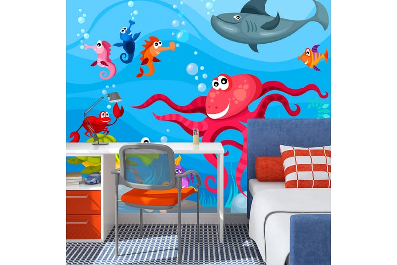 Valokuvatapetti Octopus And Shark 250x193 - Artgeist sp. z o. o. - Sisustustuotteet - Seinäkoristeet - Tapetit - Valokuvatapetit