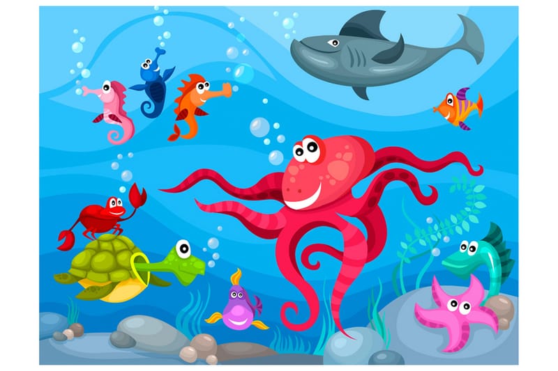 Valokuvatapetti Octopus And Shark 250x193 - Artgeist sp. z o. o. - Sisustustuotteet - Seinäkoristeet - Tapetit - Valokuvatapetit