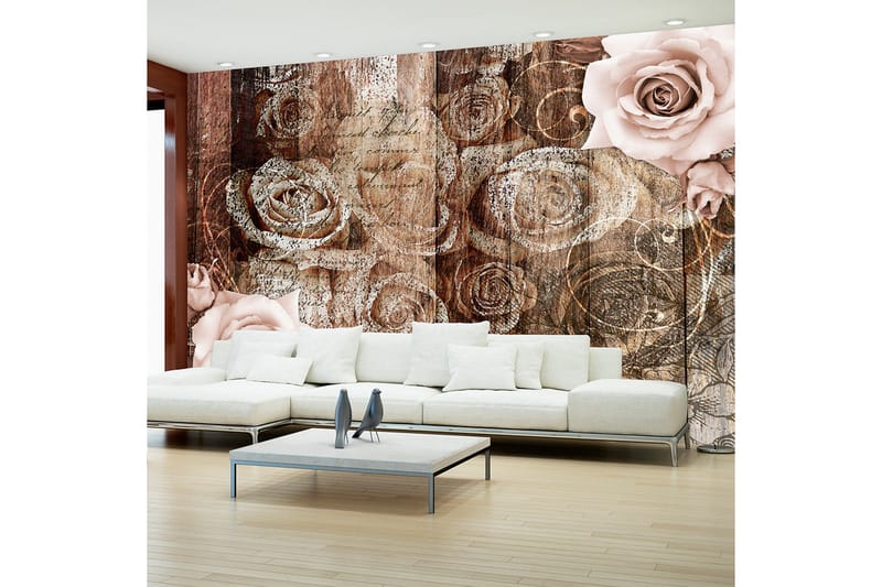 Valokuvatapetti Old Wood & Roses 250x175 - Artgeist sp. z o. o. - Sisustustuotteet - Seinäkoristeet - Tapetit - Valokuvatapetit