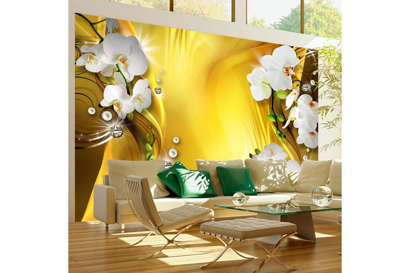 Valokuvatapetti Orchid In Gold 200x140, Artgeist sp. z o. o.