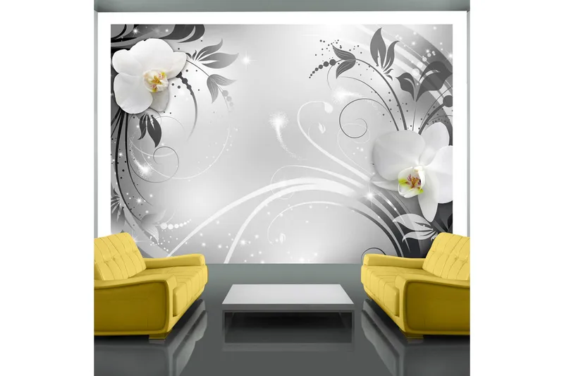 Valokuvatapetti Orchids On Silver 400x280, Artgeist sp. z o. o.