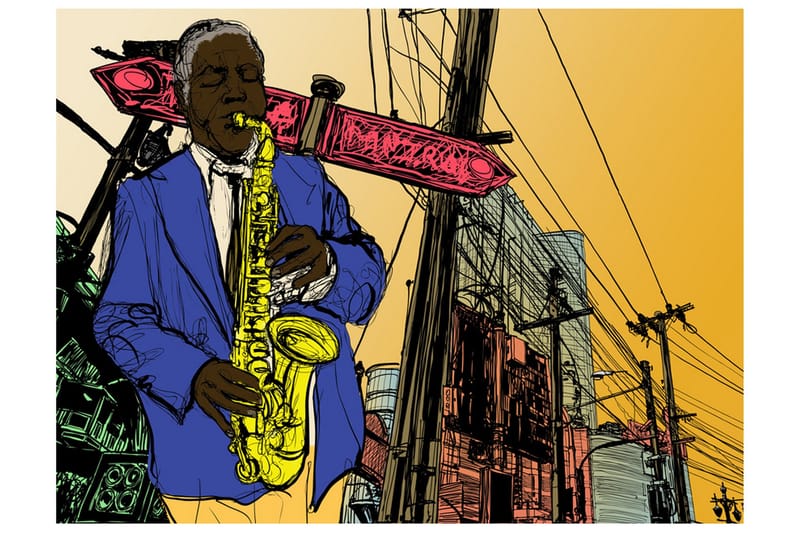 Valokuvatapetti Saxophonist In New York 350x270, Artgeist sp. z o. o.