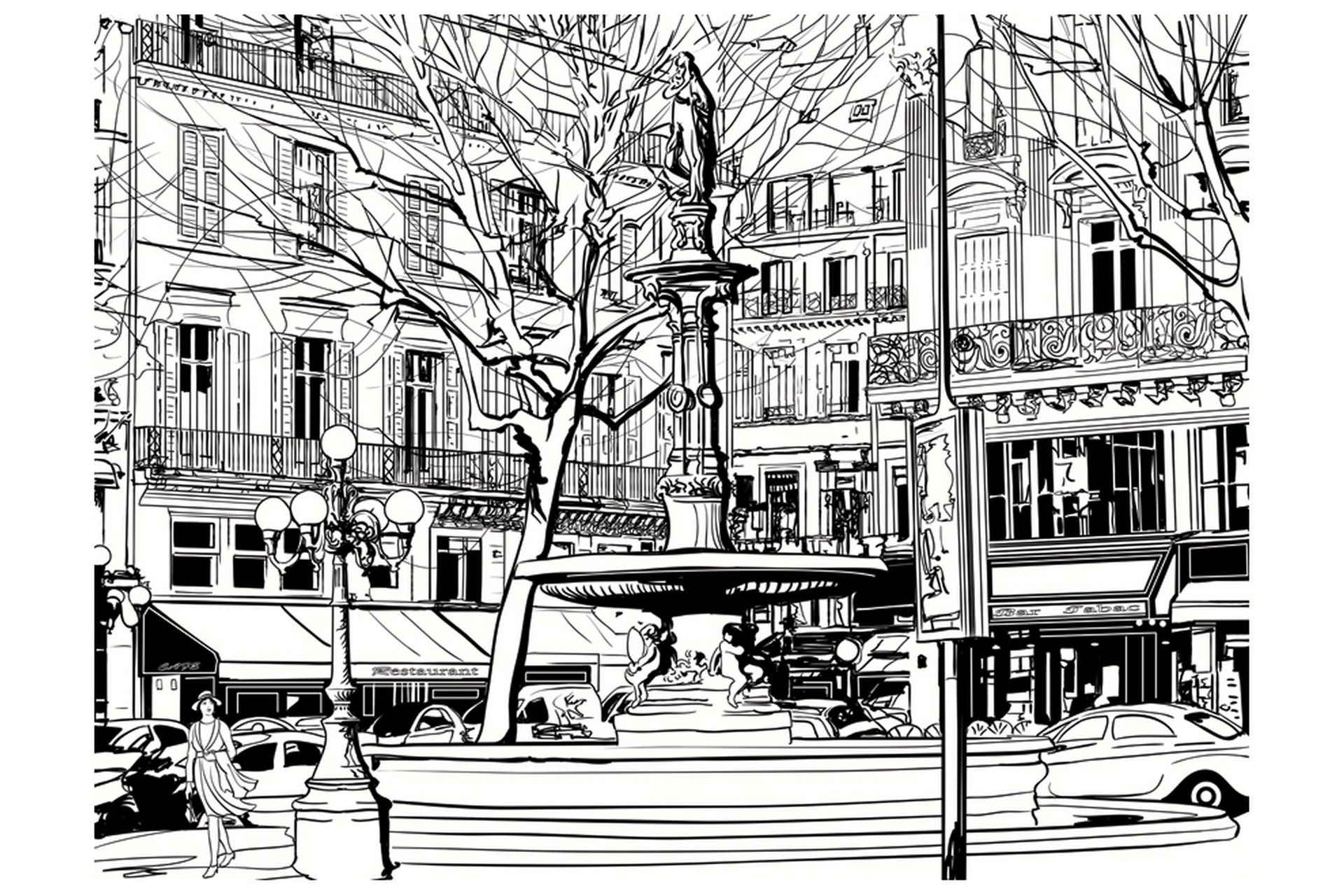 Valokuvatapetti Sketch Of Parisian Fountain 250x193 - Artgeist sp. z o. o. - Sisustustuotteet - Seinäkoristeet - Tapetit - Valokuvatapetit