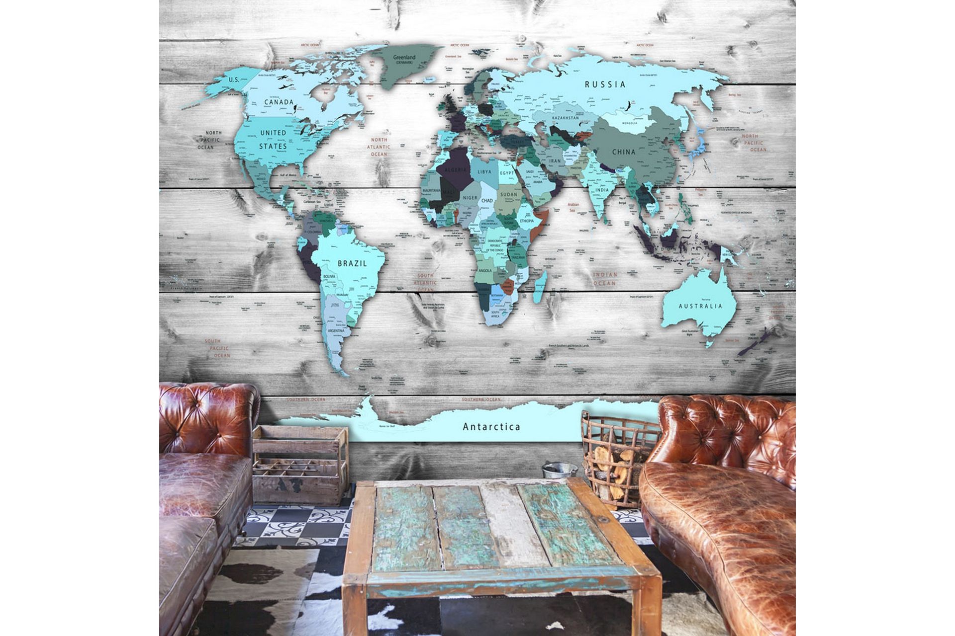 Valokuvatapetti World Map Blue Continents 400x280 - Artgeist sp. z o. o. - Sisustustuotteet - Seinäkoristeet - Tapetit - Valokuvatapetit