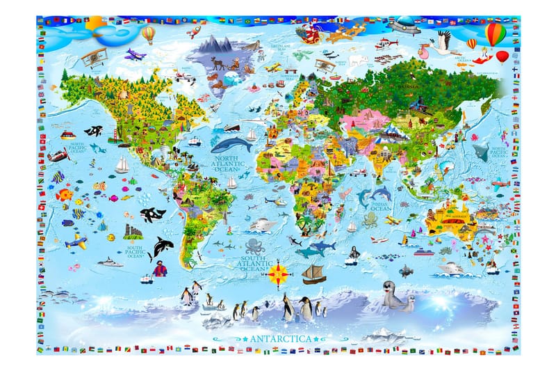 Valokuvatapetti World Map For Kids 100x70 - Artgeist sp. z o. o. - Sisustustuotteet - Seinäkoristeet - Tapetit - Valokuvatapetit