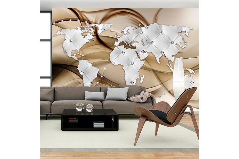 Valokuvatapetti World Map White & Diamonds 350x245, Artgeist sp. z o. o.