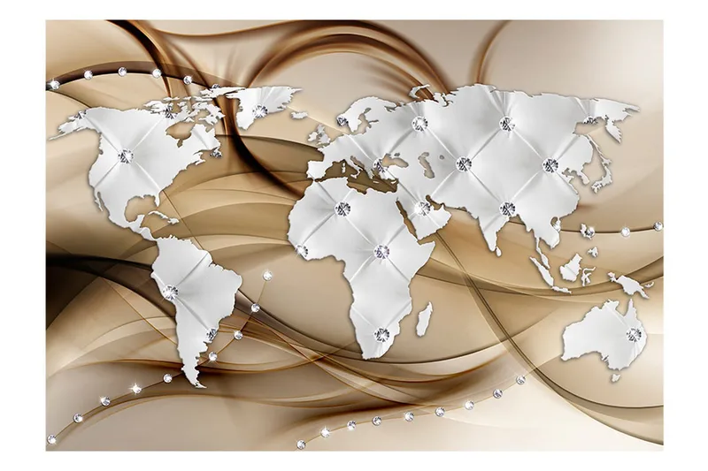 Valokuvatapetti World Map White & Diamonds 350x245 - Artgeist sp. z o. o. - Sisustustuotteet - Seinäkoristeet - Tapetit - Valokuvatapetit