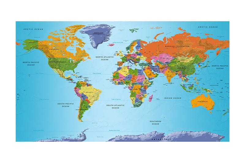 Valokuvatapetti XXL World Map Colorful Geography II 500x280 - Artgeist sp. z o. o. - Sisustustuotteet - Seinäkoristeet - Tapetit - Valokuvatapetit