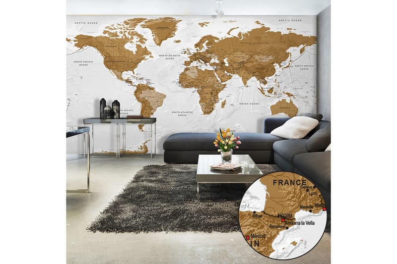Valokuvatapetti XXL World Map White Oceans II 500x280 - Artgeist sp. z o. o. - Sisustustuotteet - Seinäkoristeet - Tapetit - Valokuvatapetit
