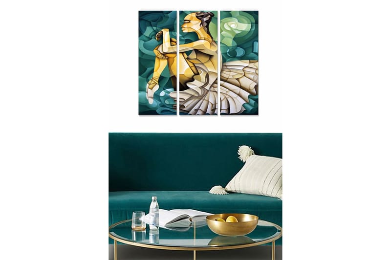 Taulu Abstract 3-pak Monivärinen, 20x50 cm