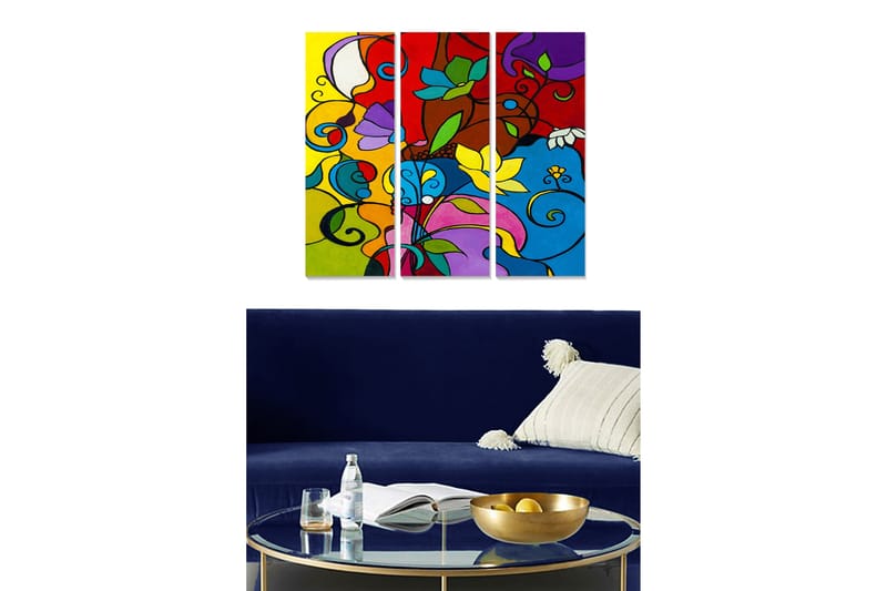 Taulu Floral 3-pak Monivärinen - 20x50 cm - Sisustustuotteet - Seinäkoristeet