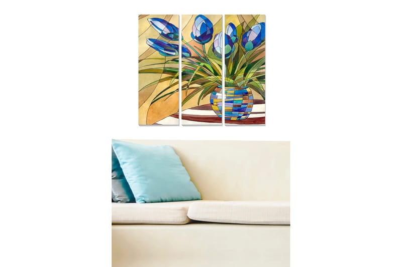 Taulu Floral 3-pak Monivärinen - 20x50 cm - Sisustustuotteet - Seinäkoristeet