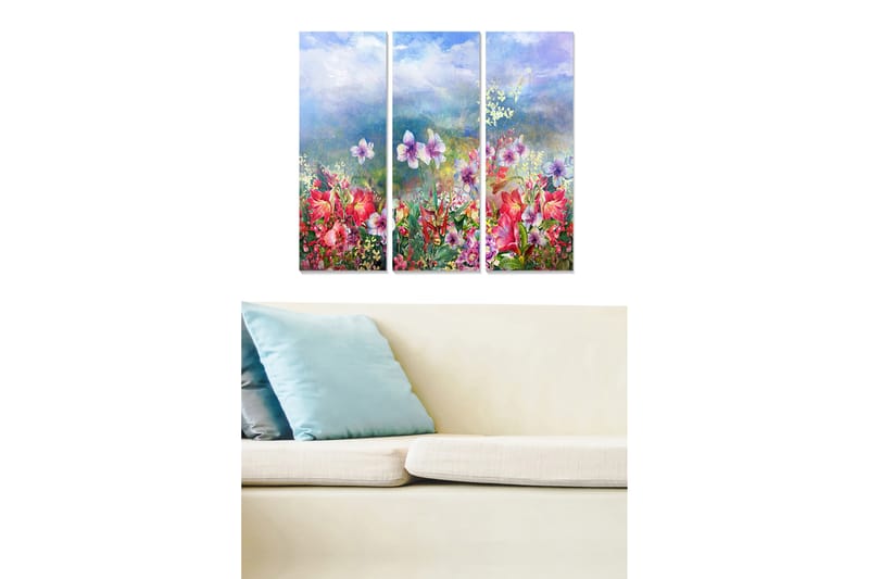 Taulu Floral 3-pak Monivärinen - 20x50 cm - Sisustustuotteet - Seinäkoristeet