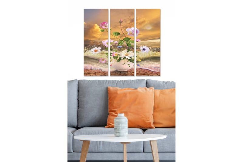 Taulu Floral 3-pak Monivärinen - 20x50 cm - Sisustustuotteet - Seinäkoristeet