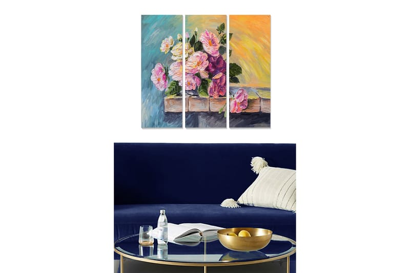 Taulu Floral 3-pak Monivärinen - 20x50 cm - Sisustustuotteet - Seinäkoristeet