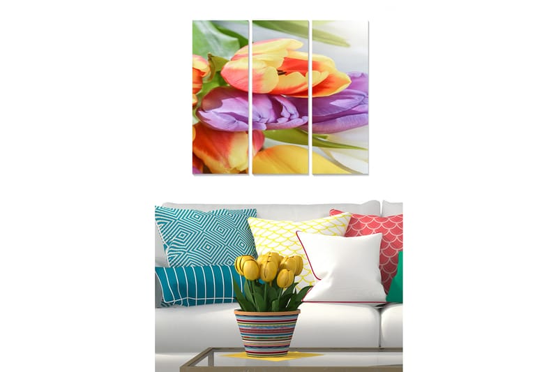 Taulu Floral 3-pak Monivärinen - 20x50 cm - Sisustustuotteet - Seinäkoristeet