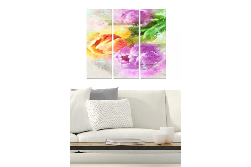 Taulu Floral 3-pak Monivärinen - 20x50 cm - Sisustustuotteet - Seinäkoristeet