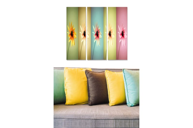 Taulu Floral 3-pak Monivärinen - 20x50 cm - Sisustustuotteet - Seinäkoristeet