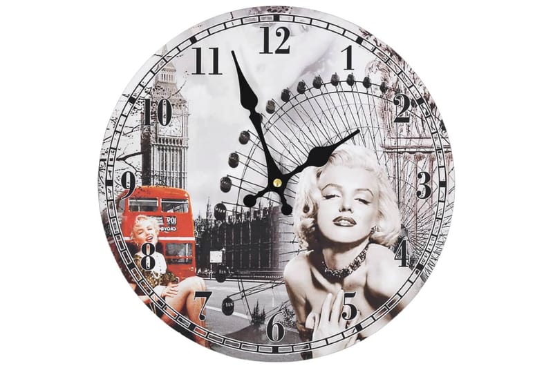 Vintagetyylinen seinäkello Marilyn Monroe 30 cm - Monivärinen - Sisustustuotteet - Seinäkoristeet - Kellot