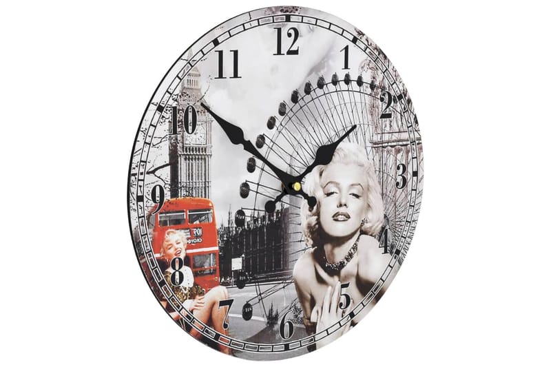 Vintagetyylinen seinäkello Marilyn Monroe 30 cm - Monivärinen - Sisustustuotteet - Seinäkoristeet - Kellot