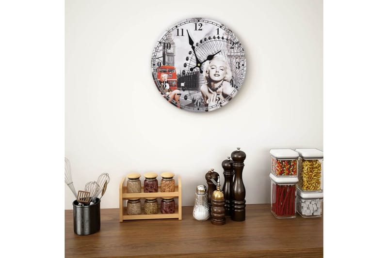 Vintagetyylinen seinäkello Marilyn Monroe 30 cm - Monivärinen - Sisustustuotteet - Seinäkoristeet - Kellot