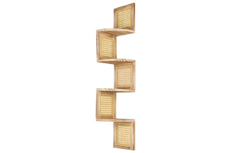 Alder seinäkiinnitettävä kirjahylly 19 cm puuta rottinkitaustalla, Vaaleanruskea
