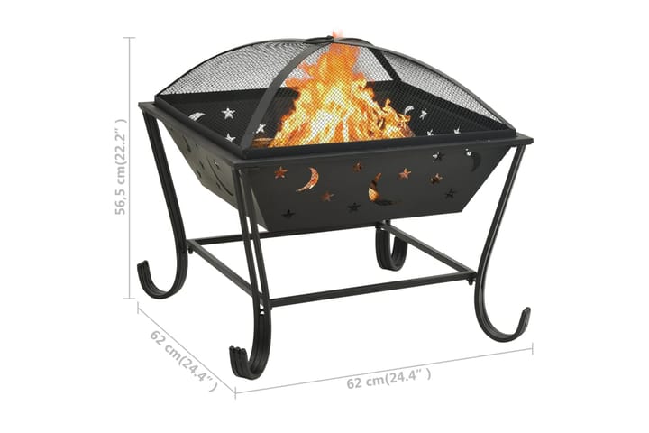 Fire Pit with Poker 62 cmxXL Steel - Musta - Valmistakat