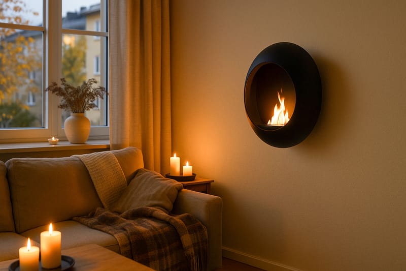 Corbo Pieni Seinään Kiinnitettävä Pyöreä Etanolikamiina 60x23x60 cm Terästä - Musta - Sisustustuotteet - Sisustustakka & kamiina - Sisustustakka ilman hormia - Etanolitakka