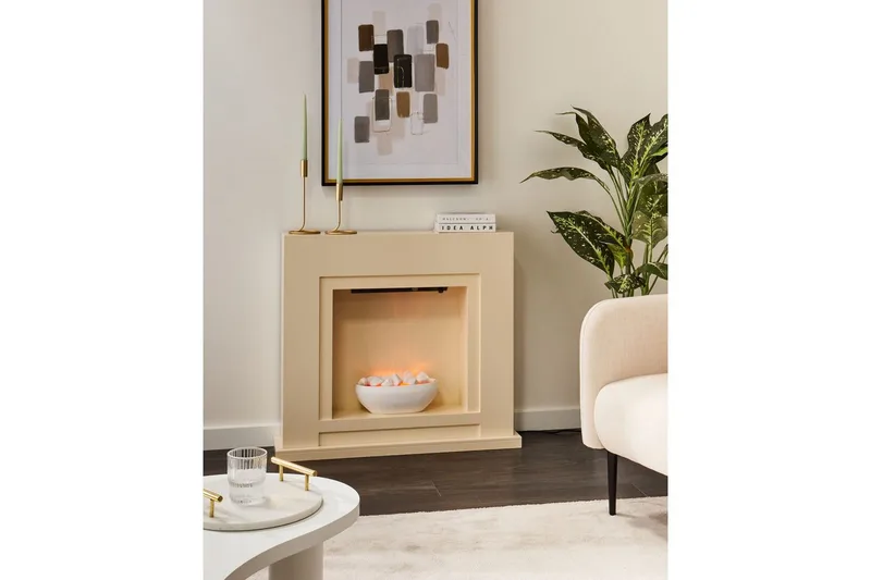 Elektrisk eldstad Beliani Sahara NO_BRAND Beige||White - Sisustustuotteet - Sisustustakka & kamiina - Sisustustakka ilman hormia - Sähkötakka