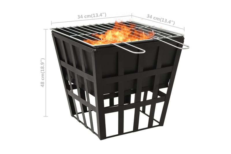 2-in-1 tulimalja/grilli 34x34x48 cm teräs - Ulkotilan tulisija & kotakeittiö