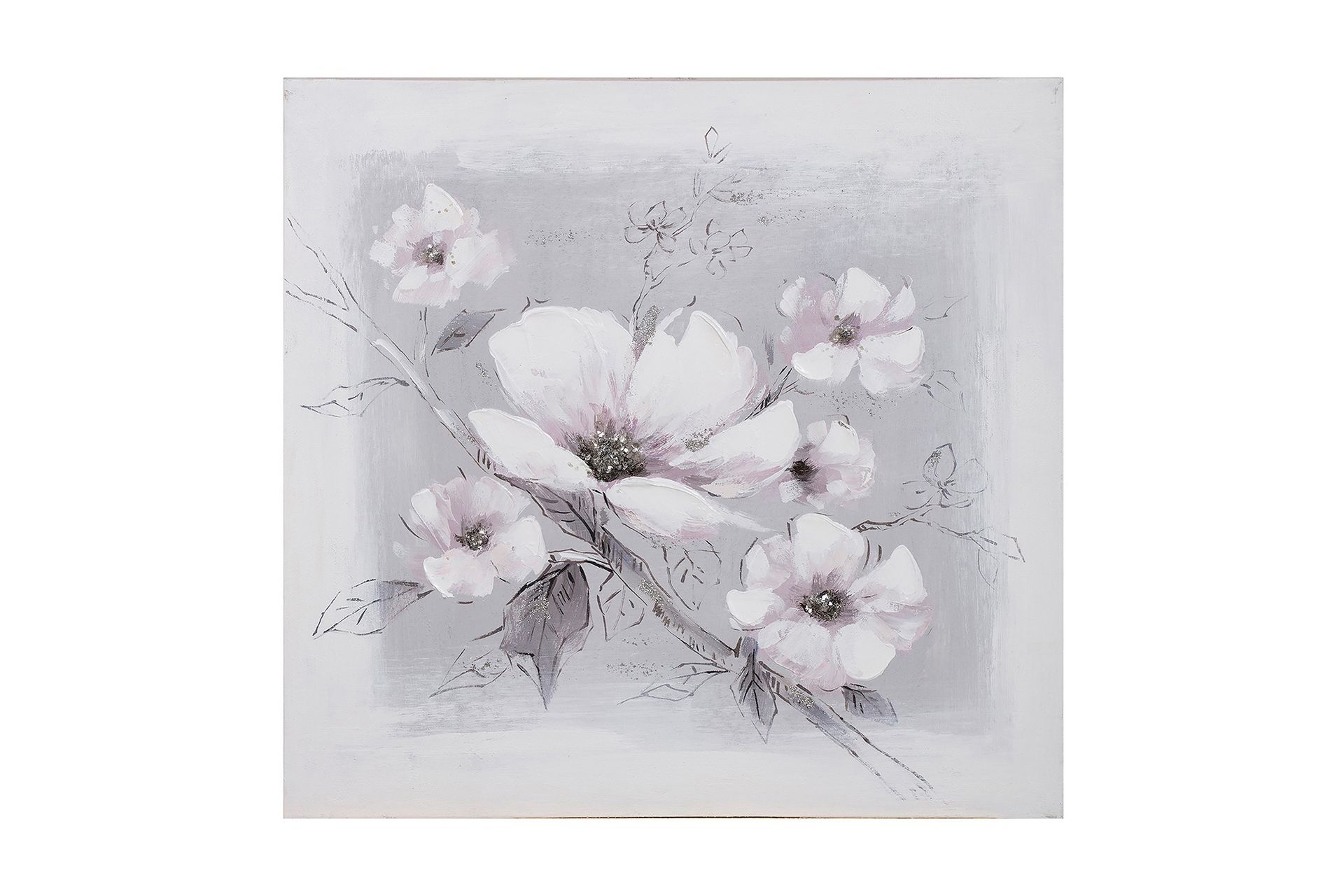 Öljymaalaus 60x60 cm, valkoiset kukat - Sisustustuotteet - Taulu & taide - Öljymaalaus