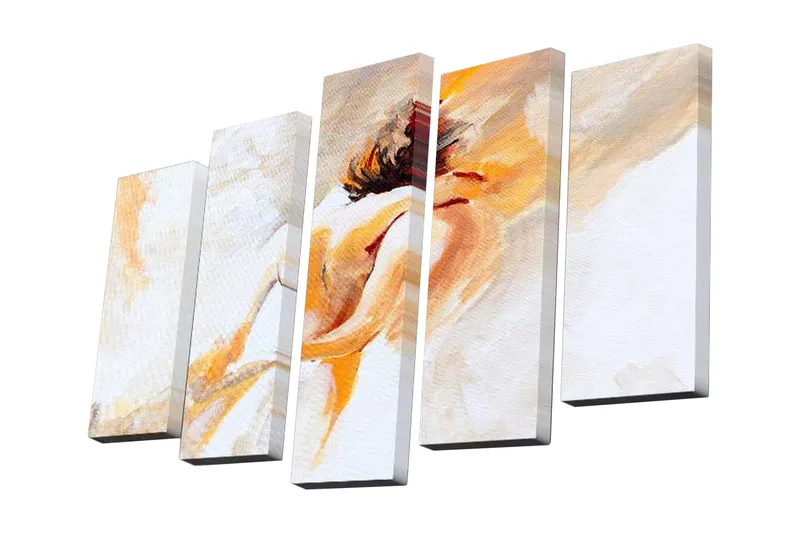 5-osainen canvas-taulu 82x50 cm - Abstrakti tanssivan hahmon sommitelma, Vaalean oranssi / Beige / Valkoinen
