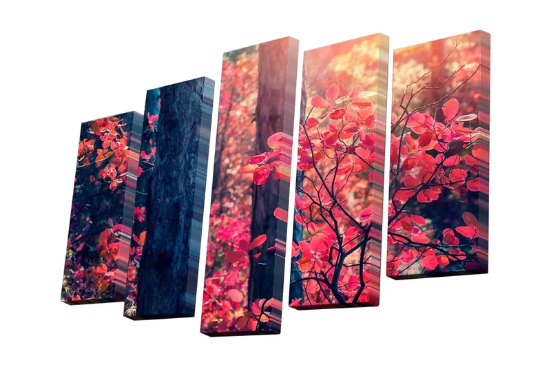 5-osainen canvas-taulu 82x50 cm - Kaunis syysmaisema värikkäillä lehdillä, Punainen / Vihreä / Ruskea