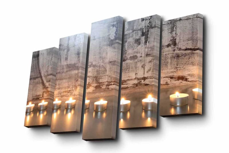 5-osainen canvas-taulu 82x50 cm - Kirkkaat teekynttilät tyylikkäällä pinnalla - Harmaa / Hopea / Valkoinen - Sisustustuotteet - Taulu & taide - Canvas-taulu