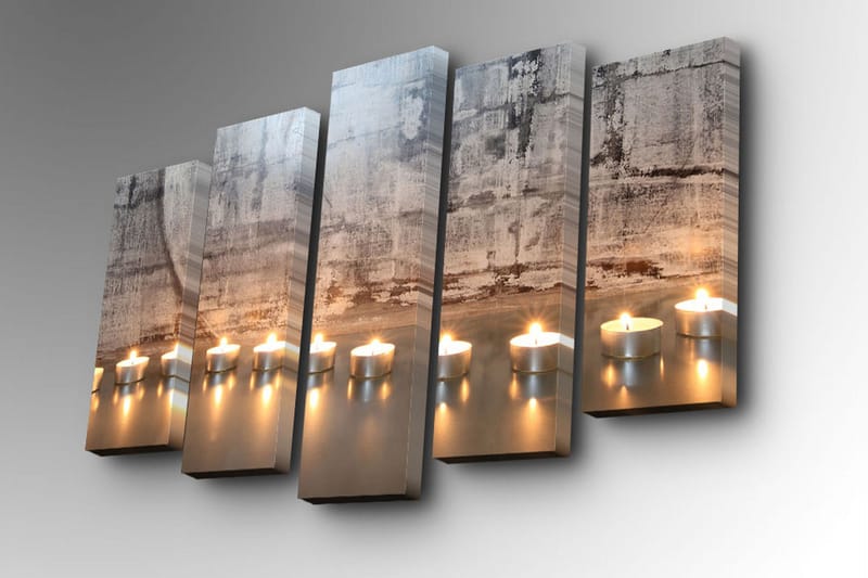 5-osainen canvas-taulu 82x50 cm - Kirkkaat teekynttilät tyylikkäällä pinnalla - Harmaa / Hopea / Valkoinen - Sisustustuotteet - Taulu & taide - Canvas-taulu