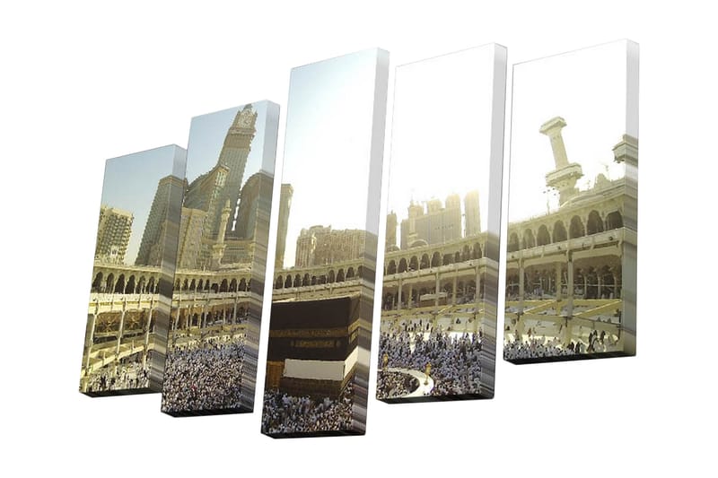 5-osainen canvas-taulu 82x50 cm - Upea näkymä Kaabaan ja pyhiinvaellus Mekassa - Kulta / Valkoinen / Beige - Sisustustuotteet - Taulu & taide - Canvas-taulu