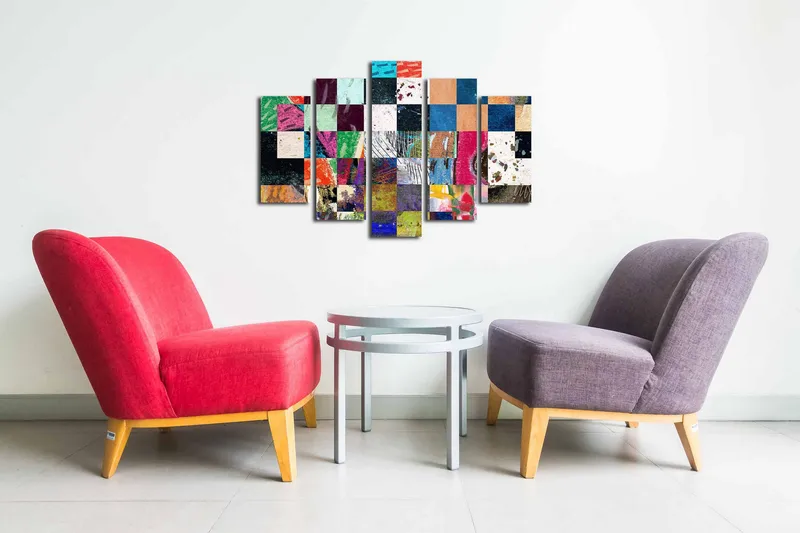 5-osainen canvas-taulu 82x50 cm - Värikäs geometristen neliöiden mosaiikki - Vihreä / Sininen / Punainen - Sisustustuotteet - Taulu & taide - Canvas-taulu