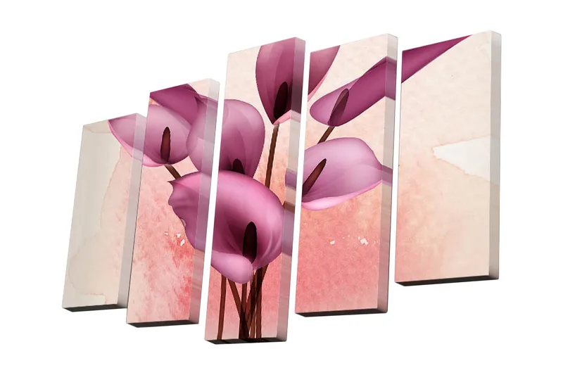 5-osainen canvas-taulu 82x50 cm - Värikäs kallakimppu vaaleanpunaisissa sävyissä, Vaaleanpunainen / Vaaleanpunainen / Ruskea