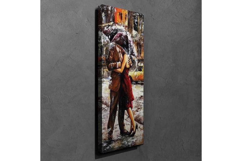 Canvas 30x80 cm - Romanttinen tanssi sateenvarjon alla sateessa - Punainen / Ruskea / Harmaa - Sisustustuotteet - Taulu & taide - Canvas-taulu