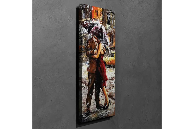 Canvas 30x80 cm - Romanttinen tanssi sateenvarjon alla sateessa - Punainen / Ruskea / Harmaa - Sisustustuotteet - Taulu & taide - Canvas-taulu