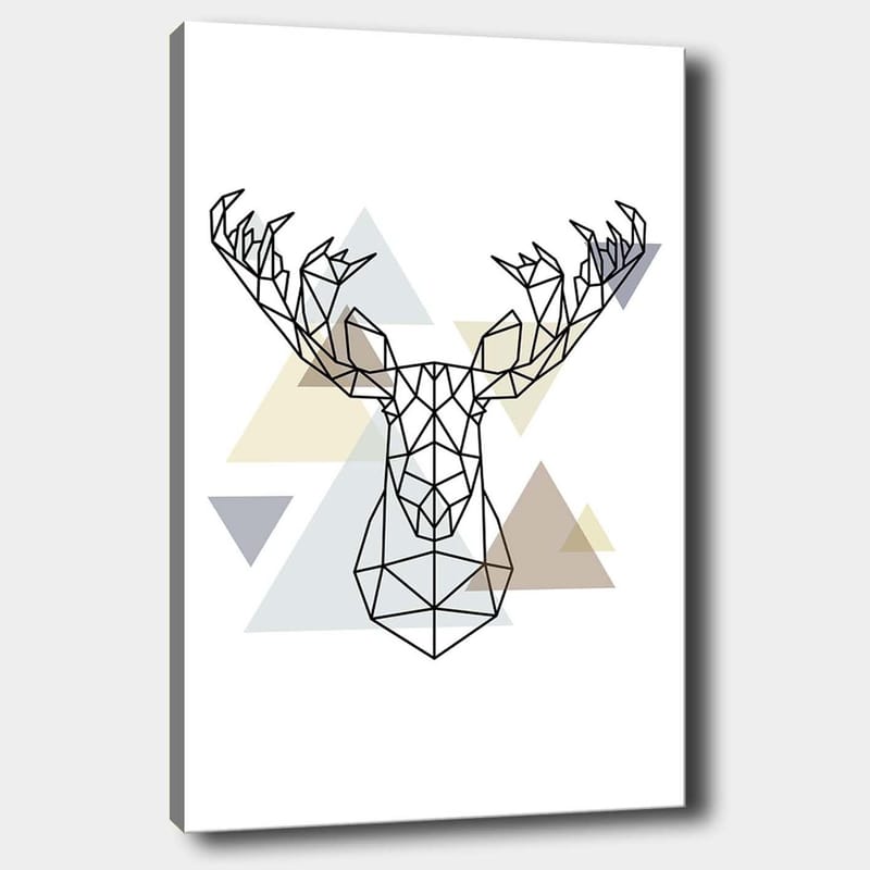 Canvas 70x100 cm - Geometrinen hirvenpää monikulmiotyyliin, Musta / Vaaleanharmaa / Beige