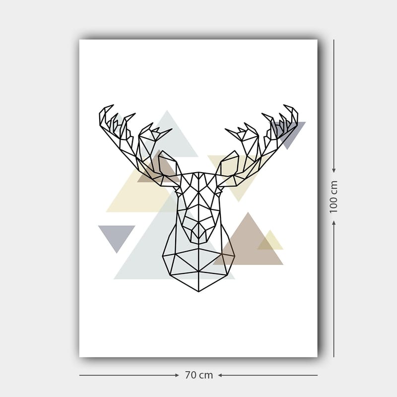 Canvas 70x100 cm - Geometrinen hirvenpää monikulmiotyyliin - Musta / Vaaleanharmaa / Beige - Sisustustuotteet - Taulu & taide - Canvas-taulu