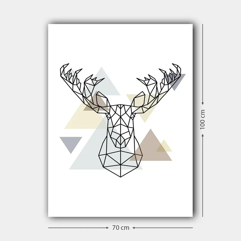 Canvas 70x100 cm - Geometrinen hirvenpää monikulmiotyyliin - Musta / Vaaleanharmaa / Beige - Sisustustuotteet - Taulu & taide - Canvas-taulu