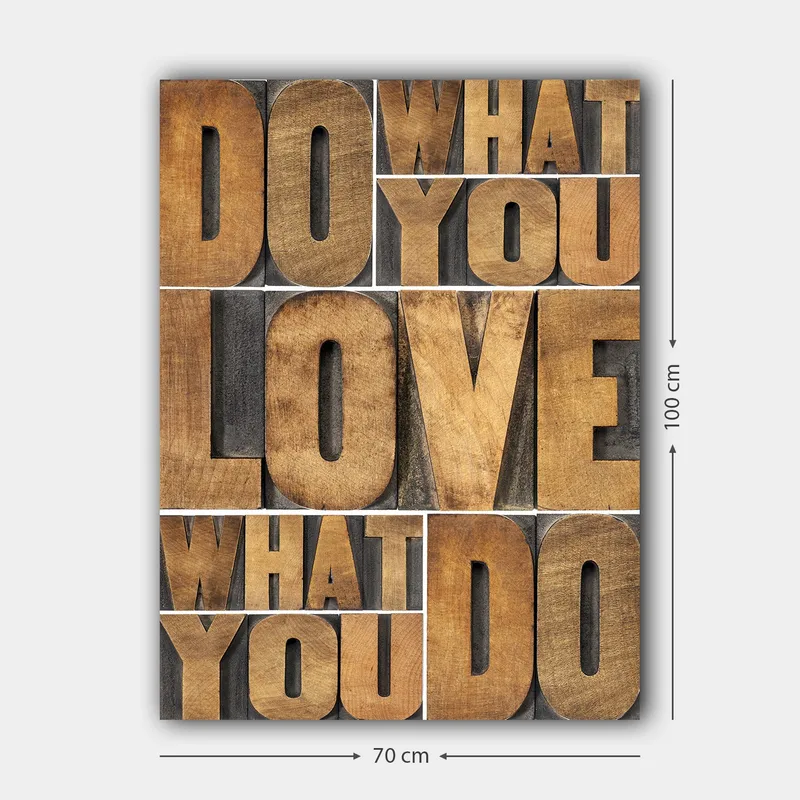 Canvas 70x100 cm - Inspiroiva typografinen sommitelma viestillä DO WHAT YOU LOVE, LOVE WHAT YOU DO - Tummanruskea / Vaaleanruskea / Harmaa - Sisustustuotteet - Taulu & taide - Canvas-taulu