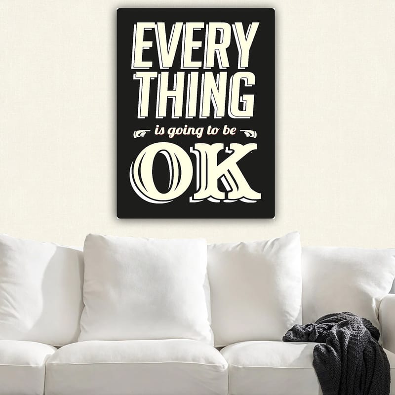 Canvas 70x100 cm - Inspiroivaa typografista taidetta viestillä Everything is going to be OK - Musta / Luonnonvalkoinen / Punainen - Sisustustuotteet - Taulu & taide - Canvas-taulu