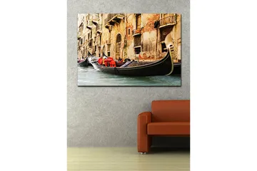 Canvas 70x100 cm - Romanttinen näkymä gondoleista, jotka liukuvat venetsialaista kanavaa pitkin - Musta / Punainen / Beige - Sisustustuotteet - Taulu & taide - Canvas-taulu