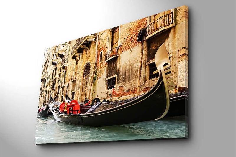 Canvas 70x100 cm - Romanttinen näkymä gondoleista, jotka liukuvat venetsialaista kanavaa pitkin - Musta / Punainen / Beige - Sisustustuotteet - Taulu & taide - Canvas-taulu